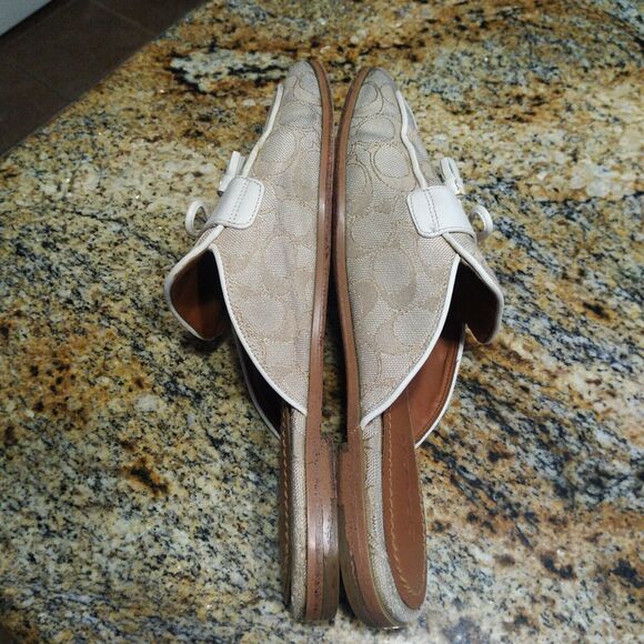 Coach Stassi Signature Jacquard Flats Slides FG2709 Light Khaki Womens Size 10 B - Picture 6 of 11